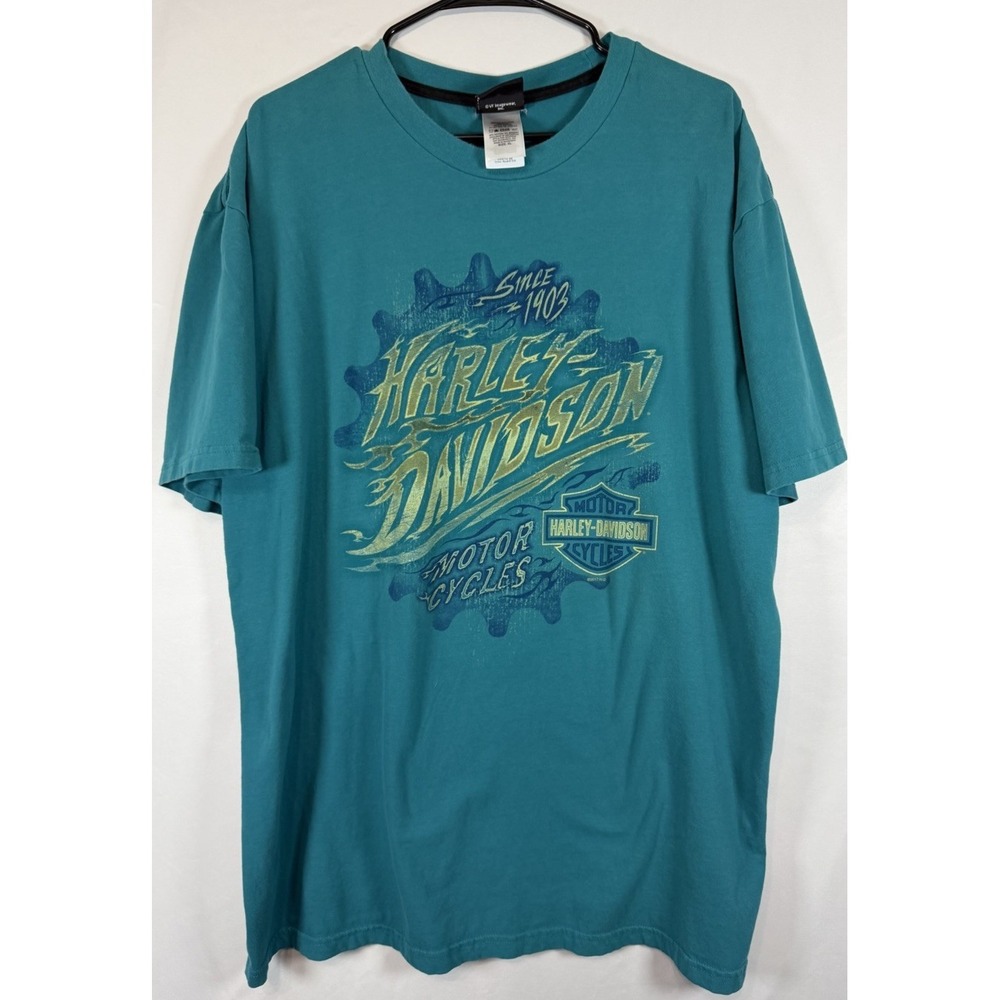 Harley Davidson T Shirt Mens XL Teal Iron Valley Manheim PA Motorcycle Graphic T